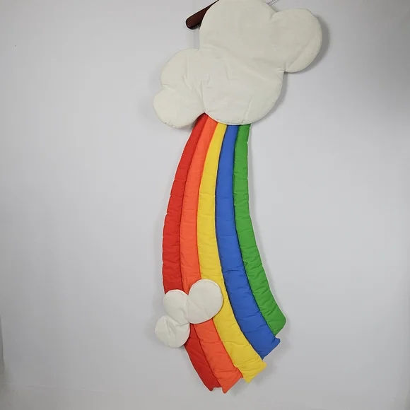 80’s Wooltex Quilted Fabric Rainbow with Clouds / Rainbow Brite